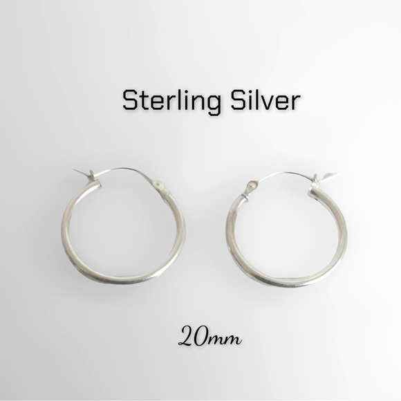 Solid Sterling Silver 20mm x 2mm Click Top Hinged Hoop Earrings - Picture 1 of 6